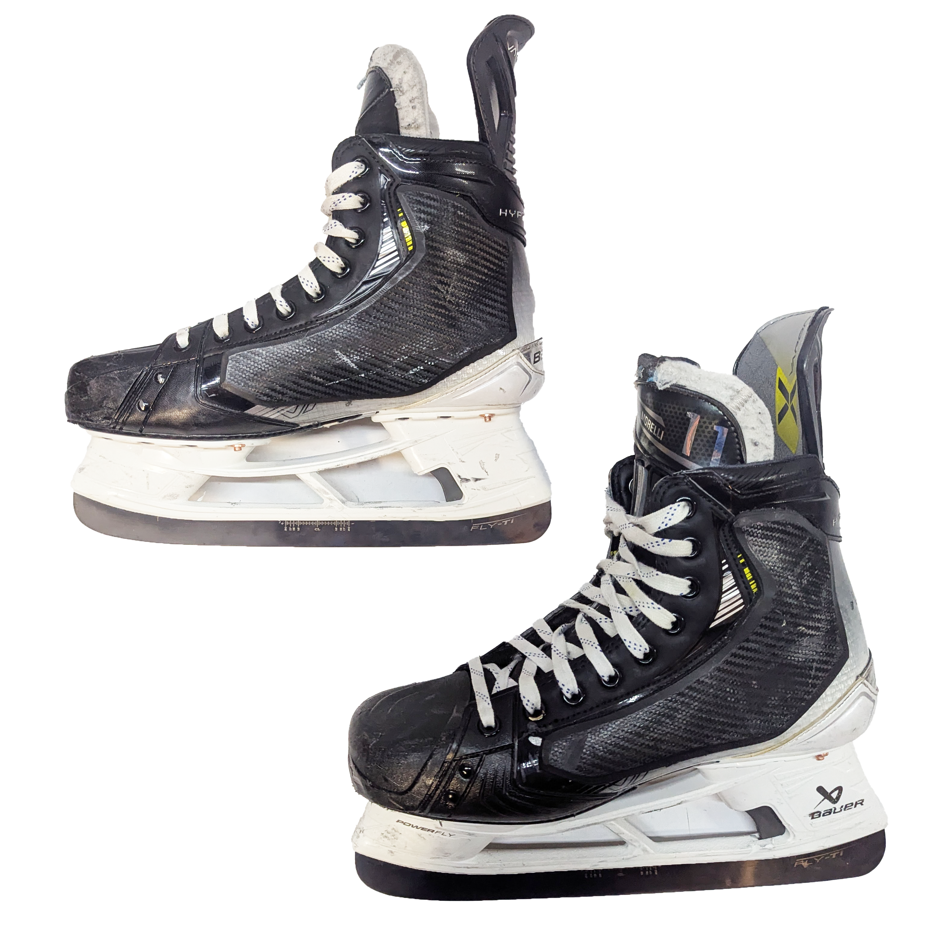 Bauer Vapor Hyperlite 2 – Patins de hockey AHL Pro Stock d'occasion avec bloqueurs de tirs – Taille 9